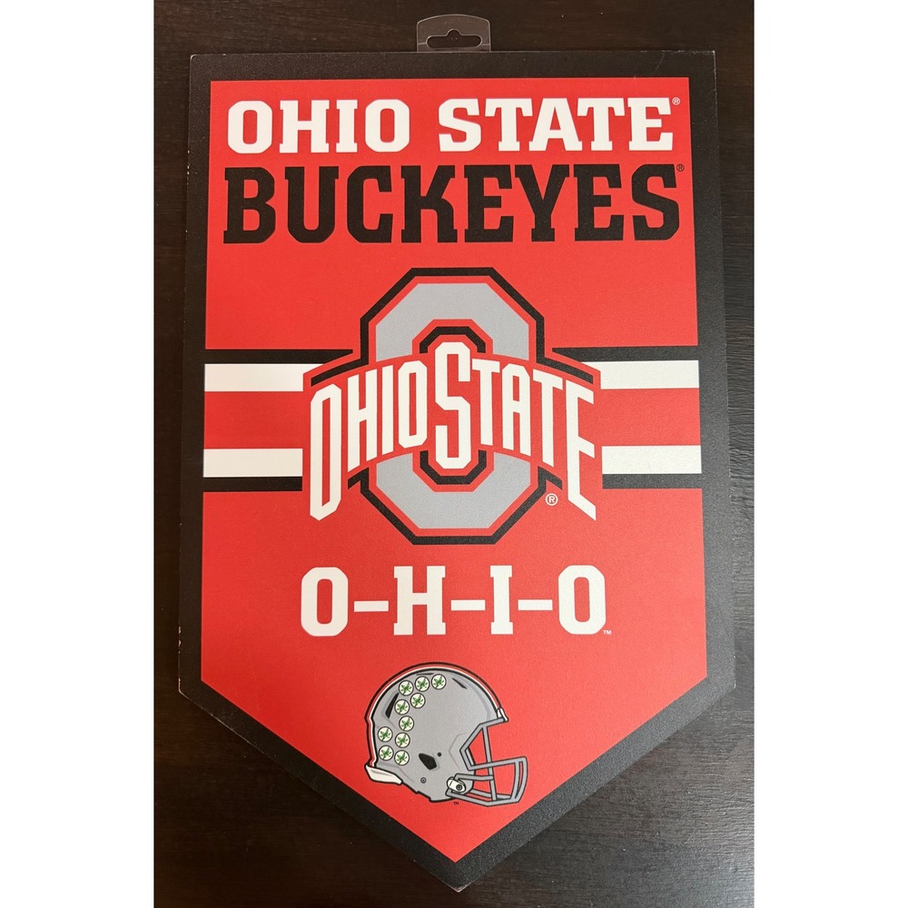 NEW 11x17 Ohio State Buckeyes Wooden Pennant Wall Sign Block O Helmet O-H-I-O